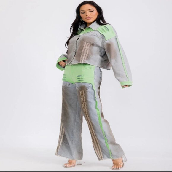 COLORBLOCK DENIM 2PC. SET - Picture 1 of 4